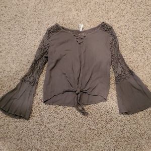 Olive green top with lace panels